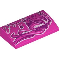 Lego Brick Curved 2 x 4 x 2/3 No Studs, with Dark Purple/White Graffiti Girl print / Dark Pink