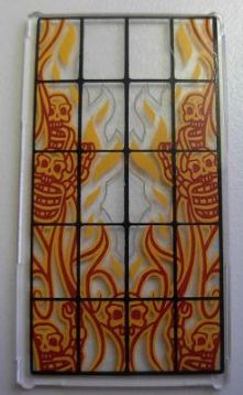 Lego Glass for Window 1 x 4 x 6 with Black Bars and Flaming Skeletons Pattern (Sticker) - Set 4195