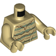Lego Torso Sweater with Sand Green Stripes and Dark Red Melting Lines Print, Tan Arms and Hands / Tan