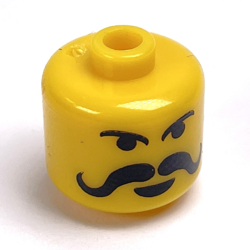 Lego Pen Bead, Round Large, Curved Edges / Cylinder with Minifig Head with Long Moustache Print / Yellow