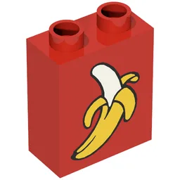 Duplo Brick 1 x 2 x 2 with Banana Peeled Print / Red