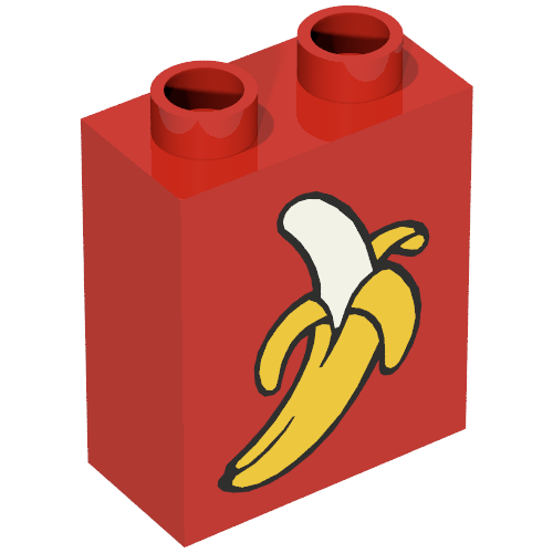 Lego Duplo Brick 1 x 2 x 2 with Banana Peeled Print / Red