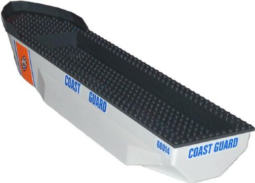 Lego Boat, Hull Unitary 51 x 12 x 6 with Side Bulges with Dark Bluish Gray Top with Coast Guard Pattern on Both Sides (Stickers) - Set 60014