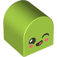 Lego Duplo Brick 2 x 2 x 2 Curved Top with Winking Face print / Lime