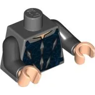 Torso, Armor Vest with Silver and Dark Blue Print, Black Arms, Light Nougat Hands / Dark Bluish Gray