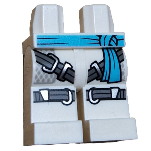 Lego Hips and White Legs with Medium Azure Sash, Silver Straps print / White