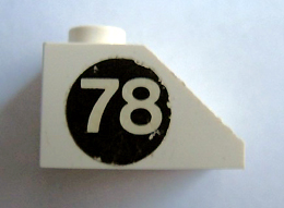 Lego Slope 45 2 x 1 without Bottom Tube with '78' on Black Circle Pattern Model Left Side (Sticker) - Set 619