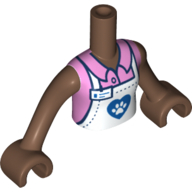 Lego Minidoll Torso Girl with White Apron, Dark Blue Heart, Bright Pink Shirt, Medium Brown Arms and Hands / Medium Brown