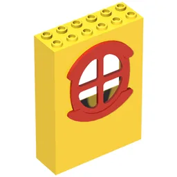 Fabuland, Building, 2 x 6 x 7 with Window, Round Type 1 Red / Yellow