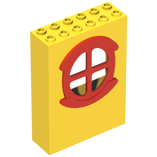 Lego Fabuland, Building, 2 x 6 x 7 with Window, Round Type 1 Red / Yellow