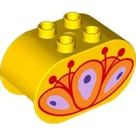 Duplo Brick 2 x 4 x 2 Rounded Ends with Orange Flower Print