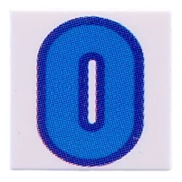Tile 2 x 2 with Blue '0' Print / White