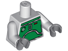 Lego Torso SW Mandalorian Green Armor Panels Pattern / Light Bluish Gray Arms / Dark Bluish Gray Hands