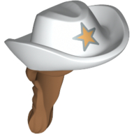 Lego Hair and Hat, Cowboy with Star and Medium Nougat Braid Print / White