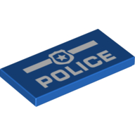 Lego Tile 2 x 4 with 'Police', Badge, and White Line Print / Blue