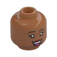 Minifig Head, Black Eyebrows, Eye Lashes, Dark Red Lips, Lobsided Smile / Open Mouth Smile / Sienna Brown