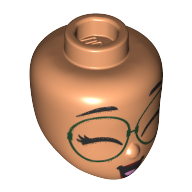 Lego Minidoll Head, Closed Eyes, Large Dark Green Glasses print / Nougat