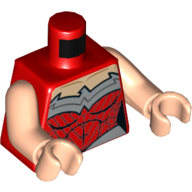 Lego Torso Bodysuit, Light Nougat Neck, Silver Trim (Eagle) and Belt Print (Wonder Woman), Light Nougat Arms and Hands / Red