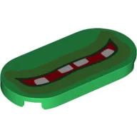 Tile Round 2 x 4 with Wide Red Mouth, White Teeth Print / Green