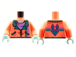 Torso Jacket, Dark Turquoise Lapels, Silver Zipper and Speckles, Medium Lavender Shirt Pattern / Coral Arms / Light Aqua Hands