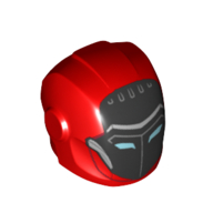 Lego Helmet with Armor Plates and Ear Protectors with Black Mask with Medium Blue Eye Slits Print / Red
