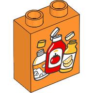 Lego Duplo Brick 1 x 2 x 2 with Plastic Bottles print / Orange
