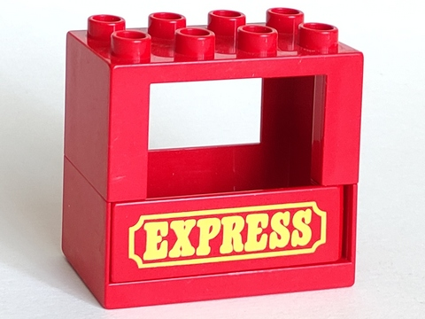 Lego Duplo Door / Window Frame 2 x 4 x 3 Half Door with (Same Color) Duplo Door 1 x 4 x 1 with Yellow 'EXPRESS' Pattern (x978 / x979pb03)