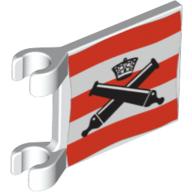 Lego Flag 2 x 2 Square [Thin Clips] with Crossed Cannons over Red Stripes, No Outline Print / White