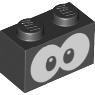 Lego Brick 1 x 2 with White Eyes print / Black