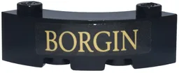 Brick, Round Corner 3 x 3 Macaroni with 2 Studs with Tan 'BORGIN' Pattern (Sticker) - Set 76471