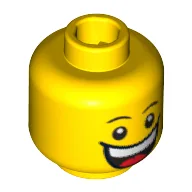 Minifig Head Jester, Huge Grin, White Pupils, Eyebrows / Sad with Tear Print / Yellow