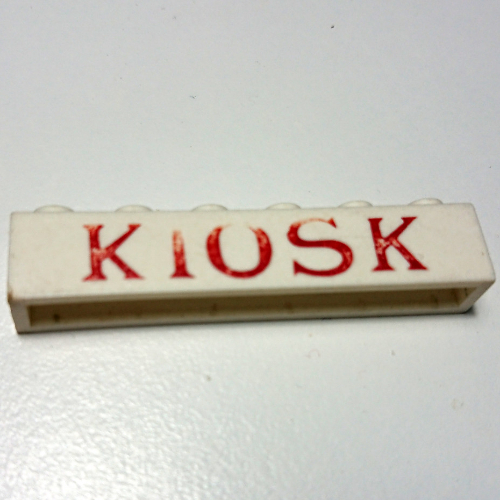 Lego Brick 1 x 6 without Bottom Tubes with Cross Side Supports with 'KIOSK' Serif Red print / White