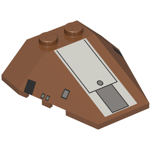 Lego Brick Wedged, Sloped 4 x 4 Triple, Stud Notches with Light Bluish Gray Stripe Mini Slave I Print / Reddish Brown