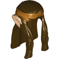 Lego Hair Long Wavy with Braid, Gold Headband and Light Nougat Elf Ears Print / Dark Brown