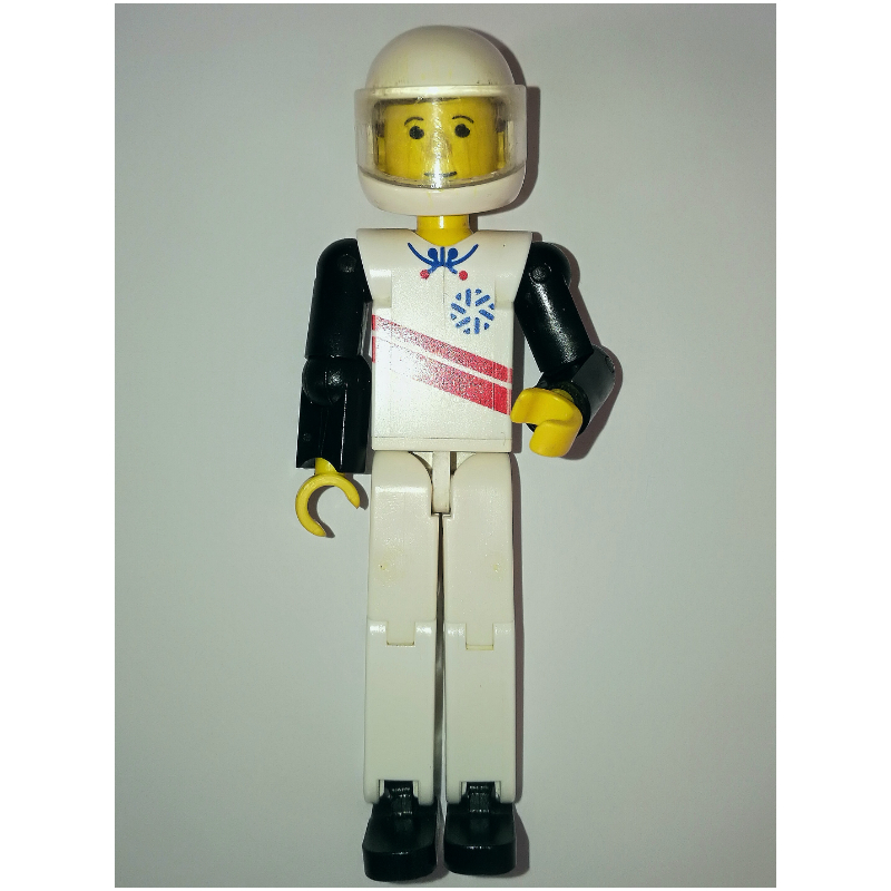 Lego Technic Figure White Legs, White Top with Red Stripes Print, Black Arms [Skier] - White Helmet