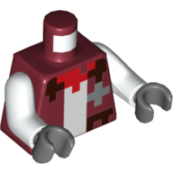 Lego Torso Jacket, Pixelated Dark Brown Trim, White Undershirt, Red Bandana Print, White Arms, Dark Bluish Gray Hands / Dark Red