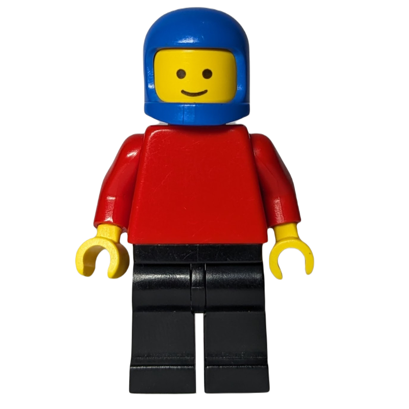 Lego Man, Plain Red Torso, Black Legs, Blue Helmet