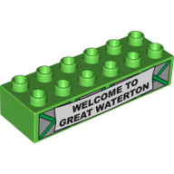 Lego Duplo Brick 2 x 6 with 'Welcome To Great Waterton' Sign Print / Bright Green