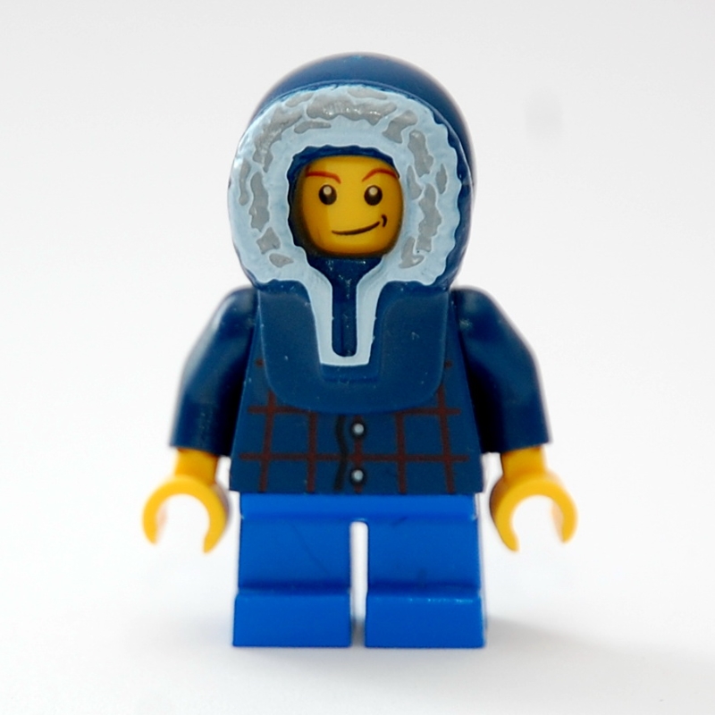 Lego Boy, Plaid Shirt, Short Blue Legs, Dark Blue Hood