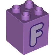 Duplo Brick 2 x 2 x 2 with Lavender 'F' Print / Medium Lavender