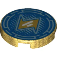 Tile Round 2 x 2 with Light Blue Circular Lines and Dots on Blue Background with Orange Lightning Bolt Print / Pearl Gold