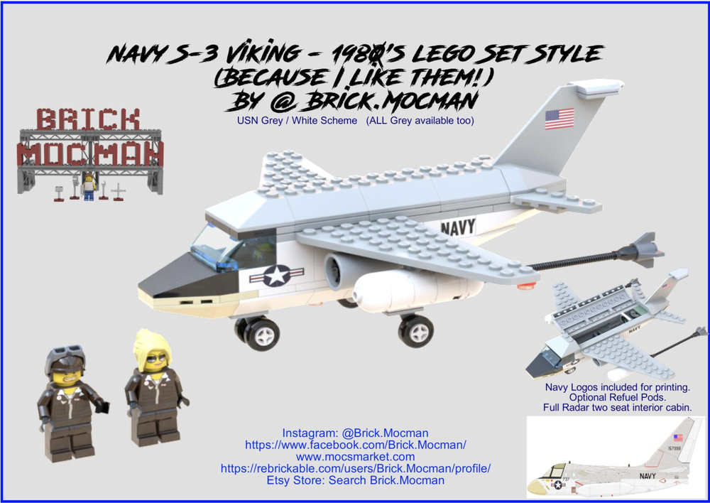 Lego 1980's Style - US NAVY S3 Viking (Grey/White Scheme)