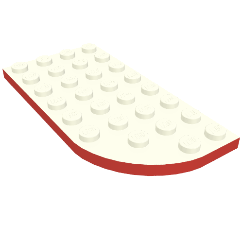 Lego Plate Round Curved 4 x 8 Left with Waffle Bottom with Red Line on Curved Edge Print