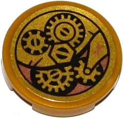 Tile, Round 2 x 2 with Bottom Stud Holder with Bolt and Cog Wheels Pattern (Sticker) - Set 70754