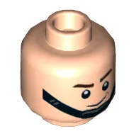 Minifig Head Death Star Trooper / AT-ST Driver, Dual Sided, Chin Strap, Brown Eyebrows, Smile, Frown Print [Hollow Stud] / Light Nougat