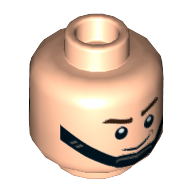 Lego Minifig Head Death Star Trooper / AT-ST Driver, Dual Sided, Chin Strap, Brown Eyebrows, Smile, Frown Print [Hollow Stud] / Light Nougat