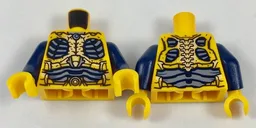 Torso Parademon Armor Skeletal with Vertebrae, Dark Blue and Sand Blue Detail Pattern / Dark Blue Arms / Bright Light Orange Hands