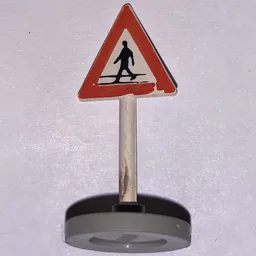 Road Sign Old Triangle with Man Crossing Print & Type 2 Base / White