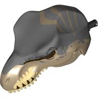 Lego Animal Body Part, Dinosaur, Tyrannosaurus Rex Head with Pin with Tan Teeth, Sand Blue Markings print / Dark Tan