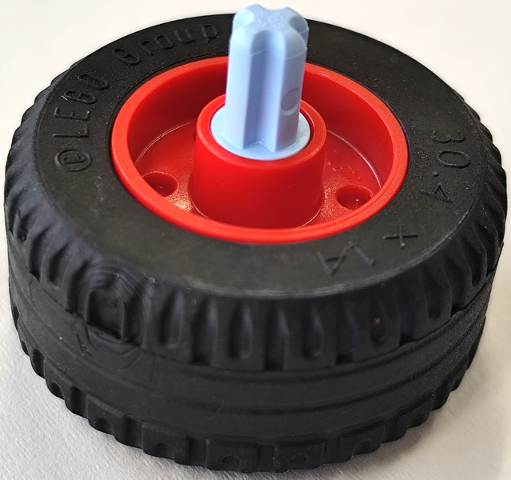 Lego Wheel 18mm D. x 14mm with Pin Hole, Fake Bolts and Shallow Spokes with Fixed Rotatable Bright Light Blue Technic, Axle 1L with Pin without Friction Ridges with Squared Hole with Black Tire 30.4 x 14 Solid (55981c10 / 58090)